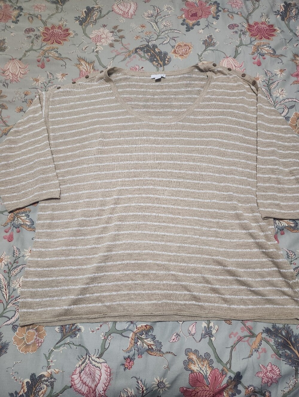 J.Jill Striped Knit Sweater Tan/White Size Extra Large